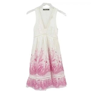 White Pink Floral Butterfly Roberto Cavalli Dress XS 100% cotton